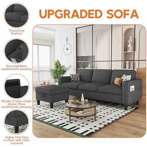 Beige 3 Seat L-Shaped Sectional Sofa with Storage Ottoman J695336
