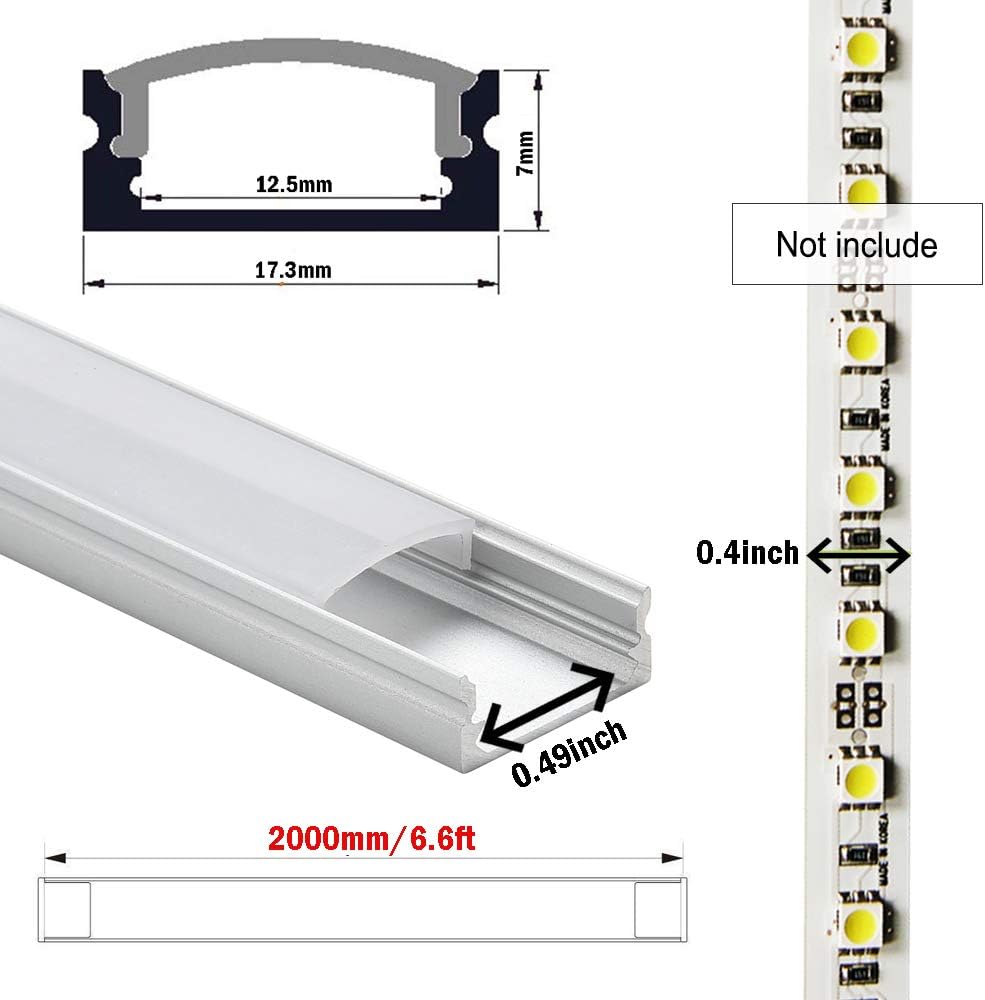10-Pack 6.6ft U Shape LED Aluminum Channel System with Milky Cover, End Caps and Mounting Clips F72982