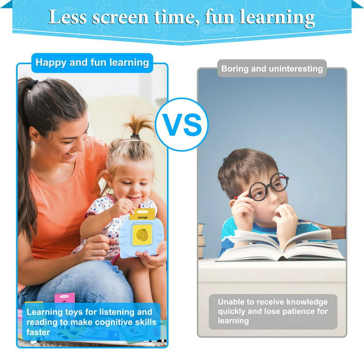 112 Pcs 224 Words Educational Flash Cards (Blue) Q4877