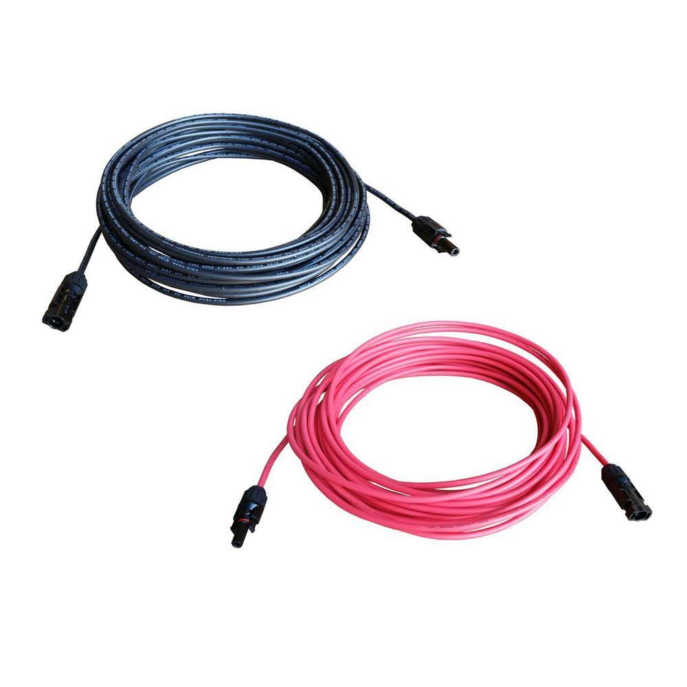 10-Gauge 40 ft. Black + 40 ft. Red Solar Panel Extension Cable Wire PV Connector O36639