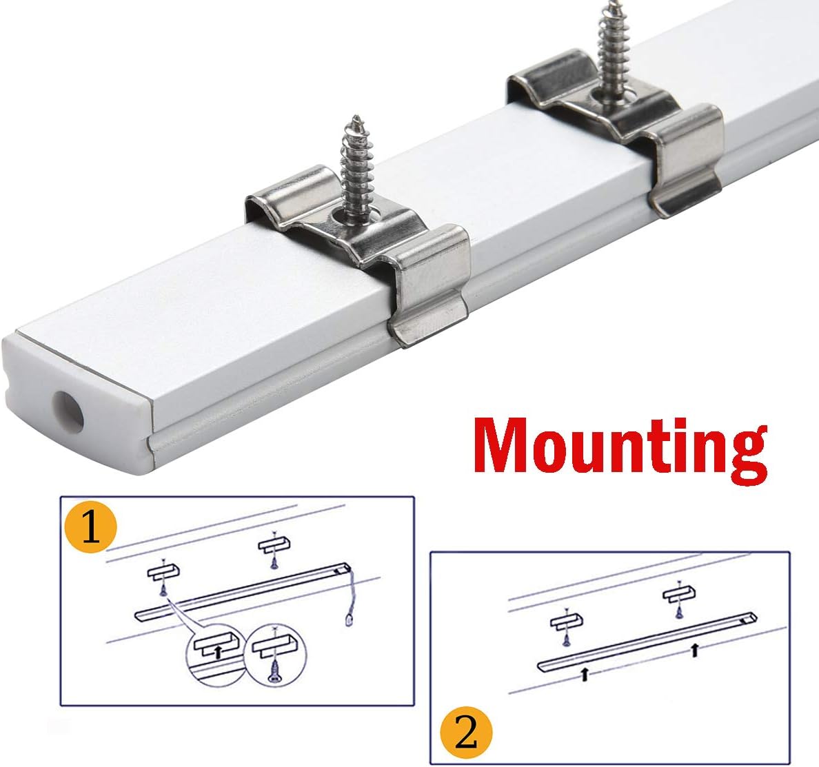 10-Pack 6.6ft U Shape LED Aluminum Channel System with Milky Cover, End Caps and Mounting Clips F72982