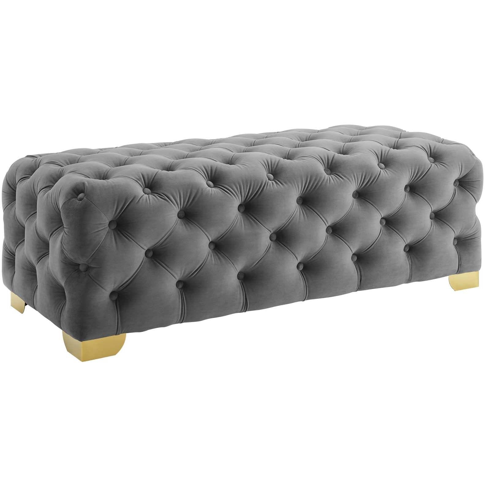 Gray Button Tufted Velvet Bench R6002