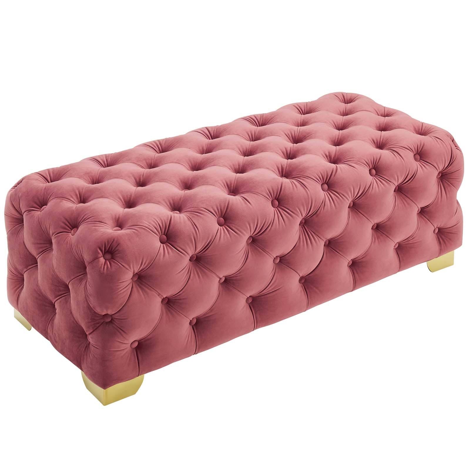 Gray Button Tufted Velvet Bench R6002