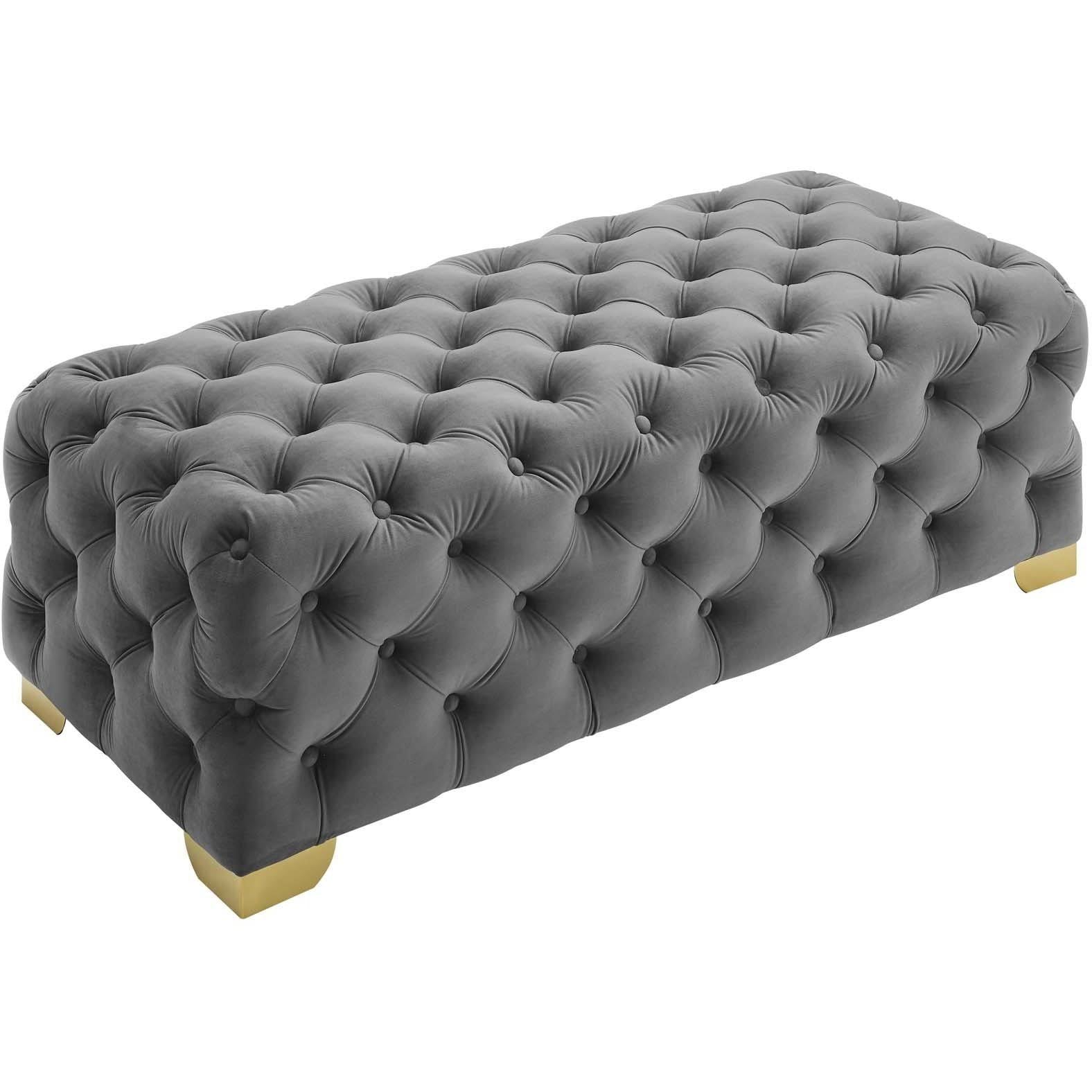 Gray Button Tufted Velvet Bench R6002