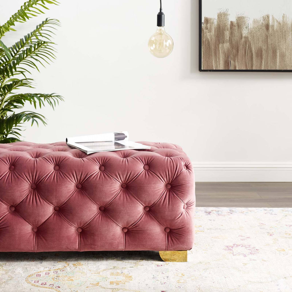 Gray Button Tufted Velvet Bench R6002