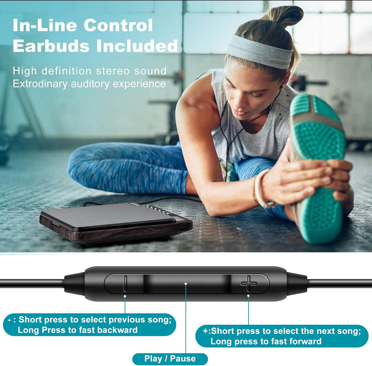 Portable Rechargeable CD Player with Dual Headphones Jack, Dark Brown, Pack of 2 X84315