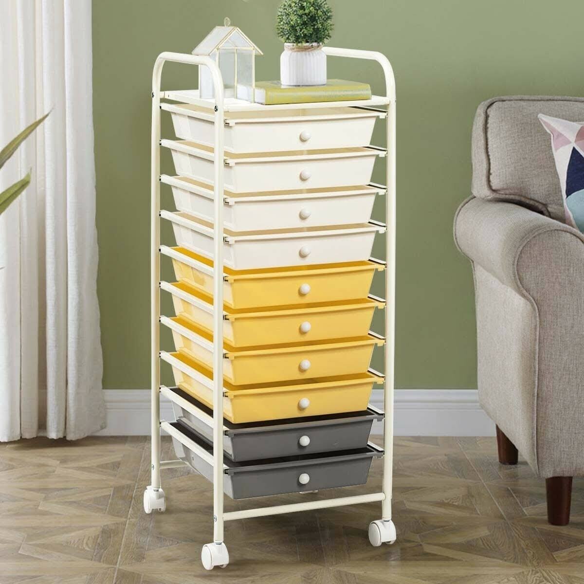 10 Drawer Yellow Rolling Storage Cart Organizer W404