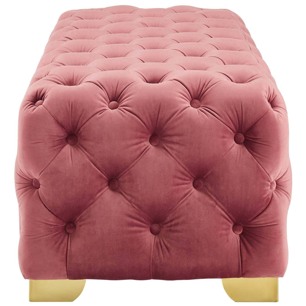 Gray Button Tufted Velvet Bench R6002