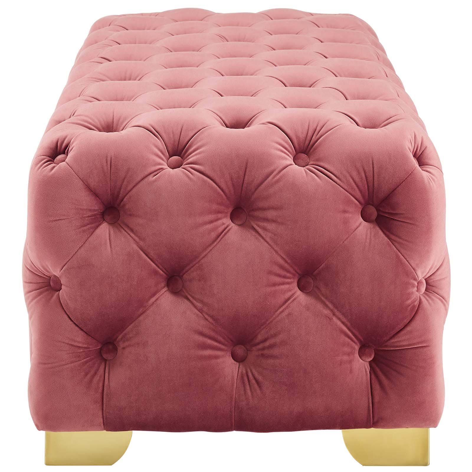 Gray Button Tufted Velvet Bench R6002