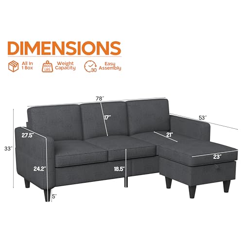 Beige 3 Seat L-Shaped Sectional Sofa with Storage Ottoman J695336