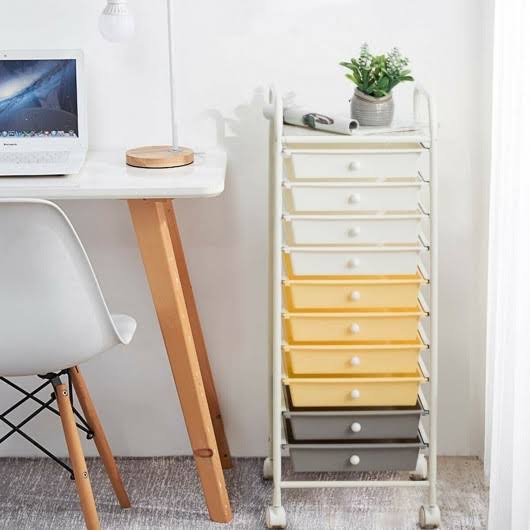 10 Drawer Yellow Rolling Storage Cart Organizer W404