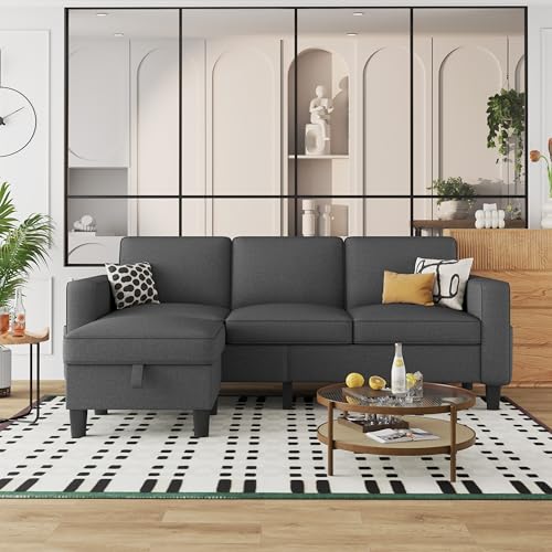Beige 3 Seat L-Shaped Sectional Sofa with Storage Ottoman J695336