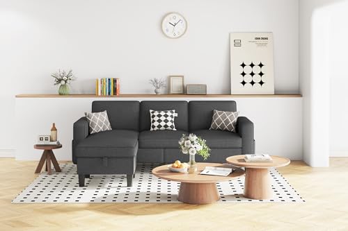 Beige 3 Seat L-Shaped Sectional Sofa with Storage Ottoman J695336