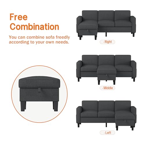 Beige 3 Seat L-Shaped Sectional Sofa with Storage Ottoman J695336