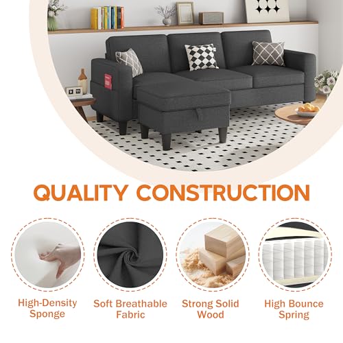 Beige 3 Seat L-Shaped Sectional Sofa with Storage Ottoman J695336