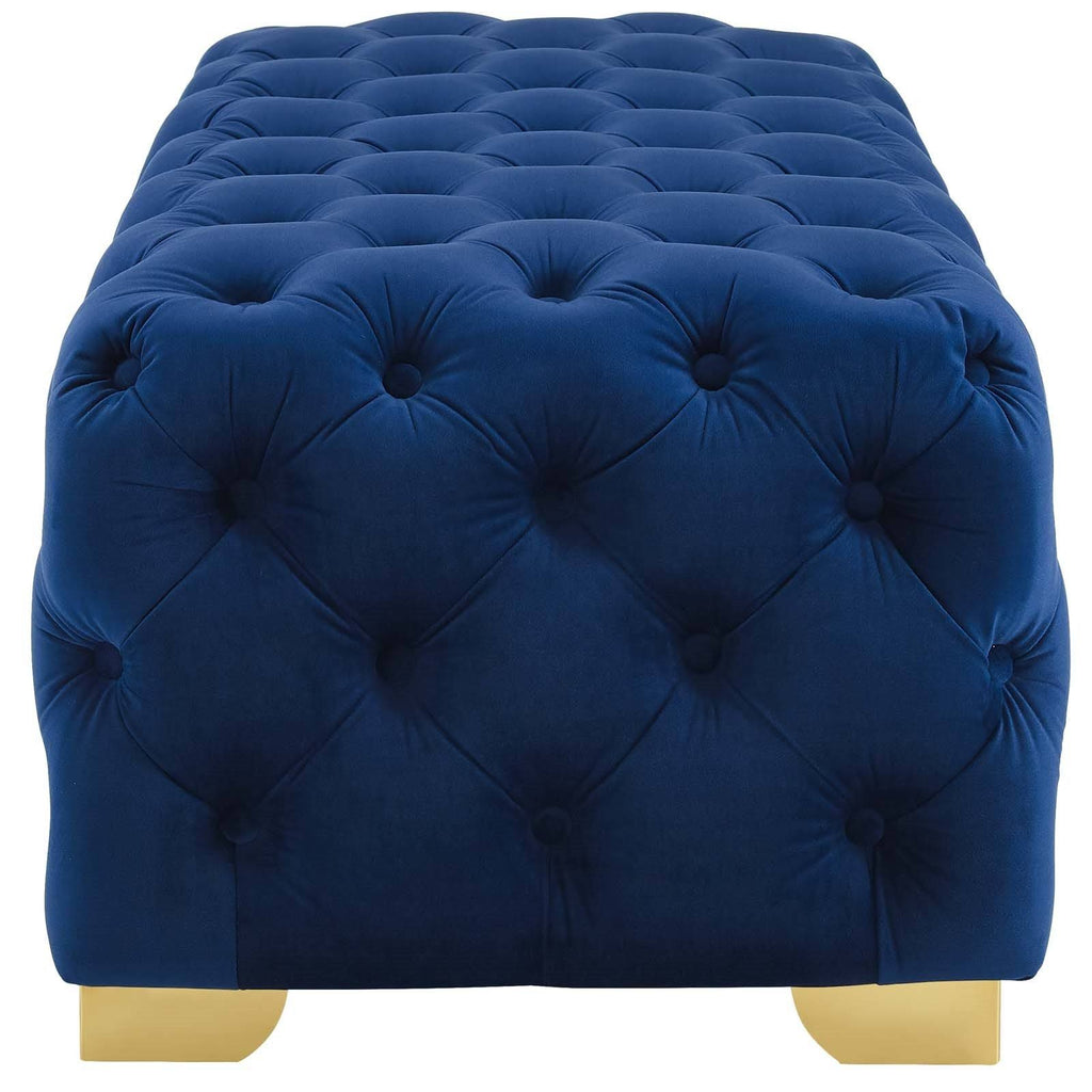 Gray Button Tufted Velvet Bench R6002