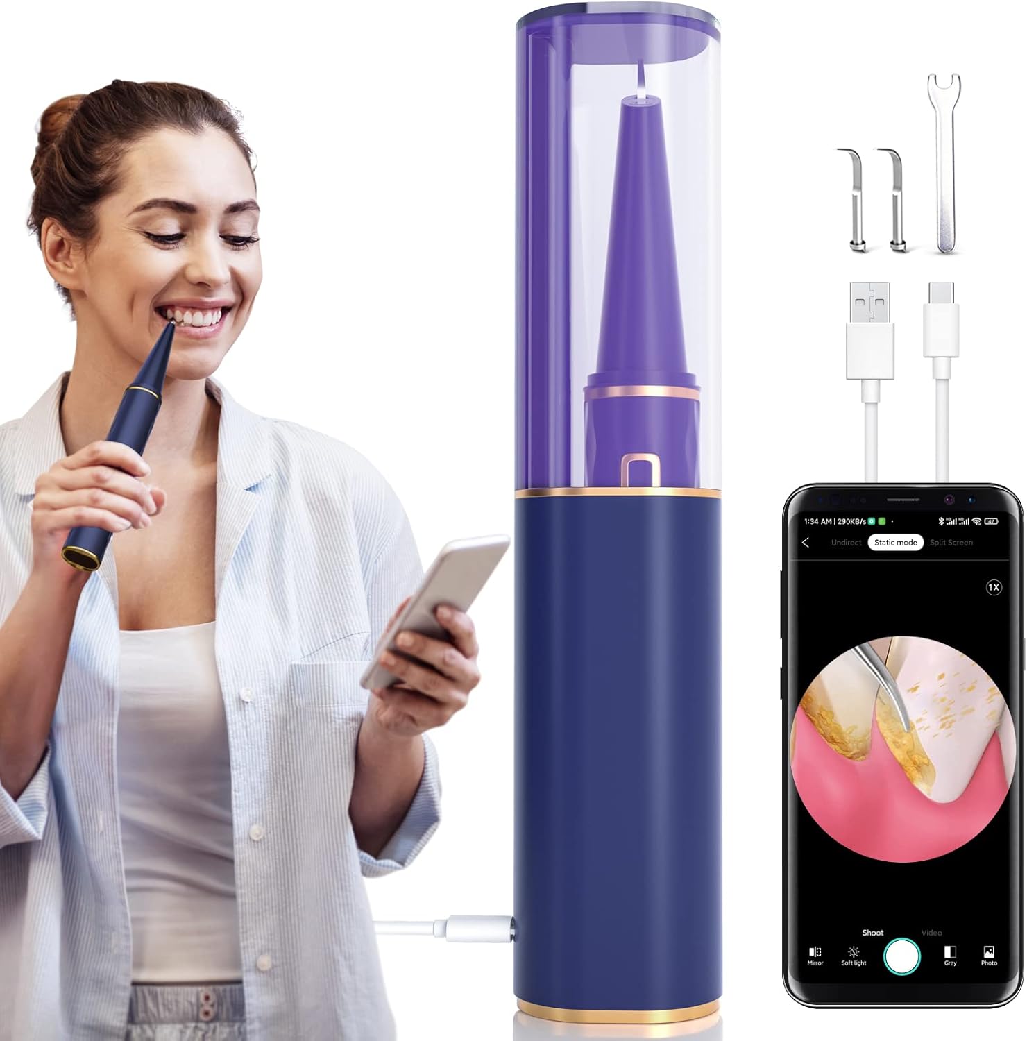 1080P HD WiFi Camera Electric Tooth Cleaner Calculus Remover, Pack of 2 K7038