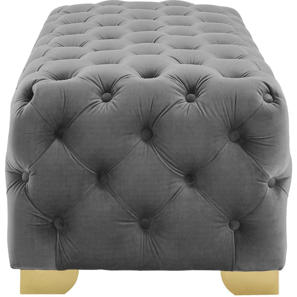 Gray Button Tufted Velvet Bench R6002