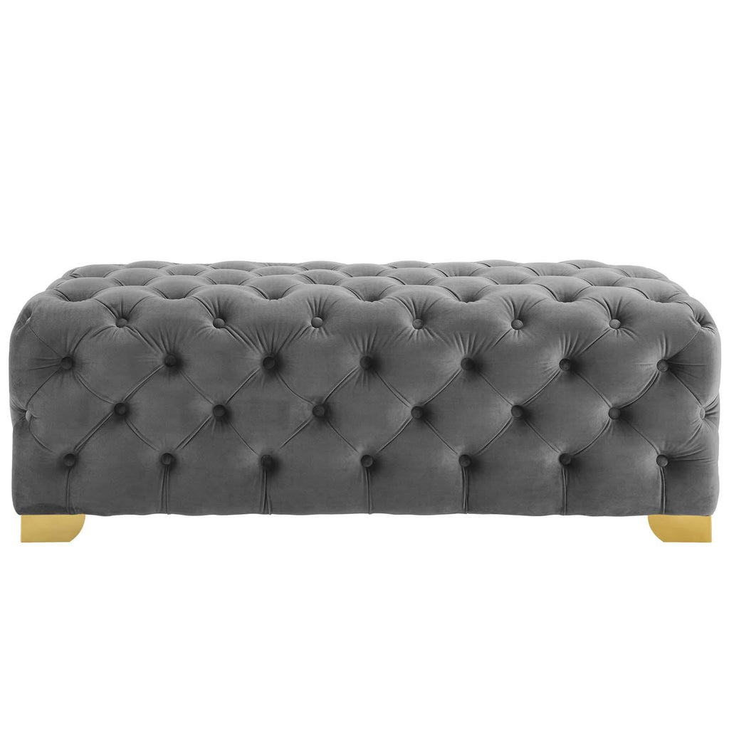 Gray Button Tufted Velvet Bench R6002