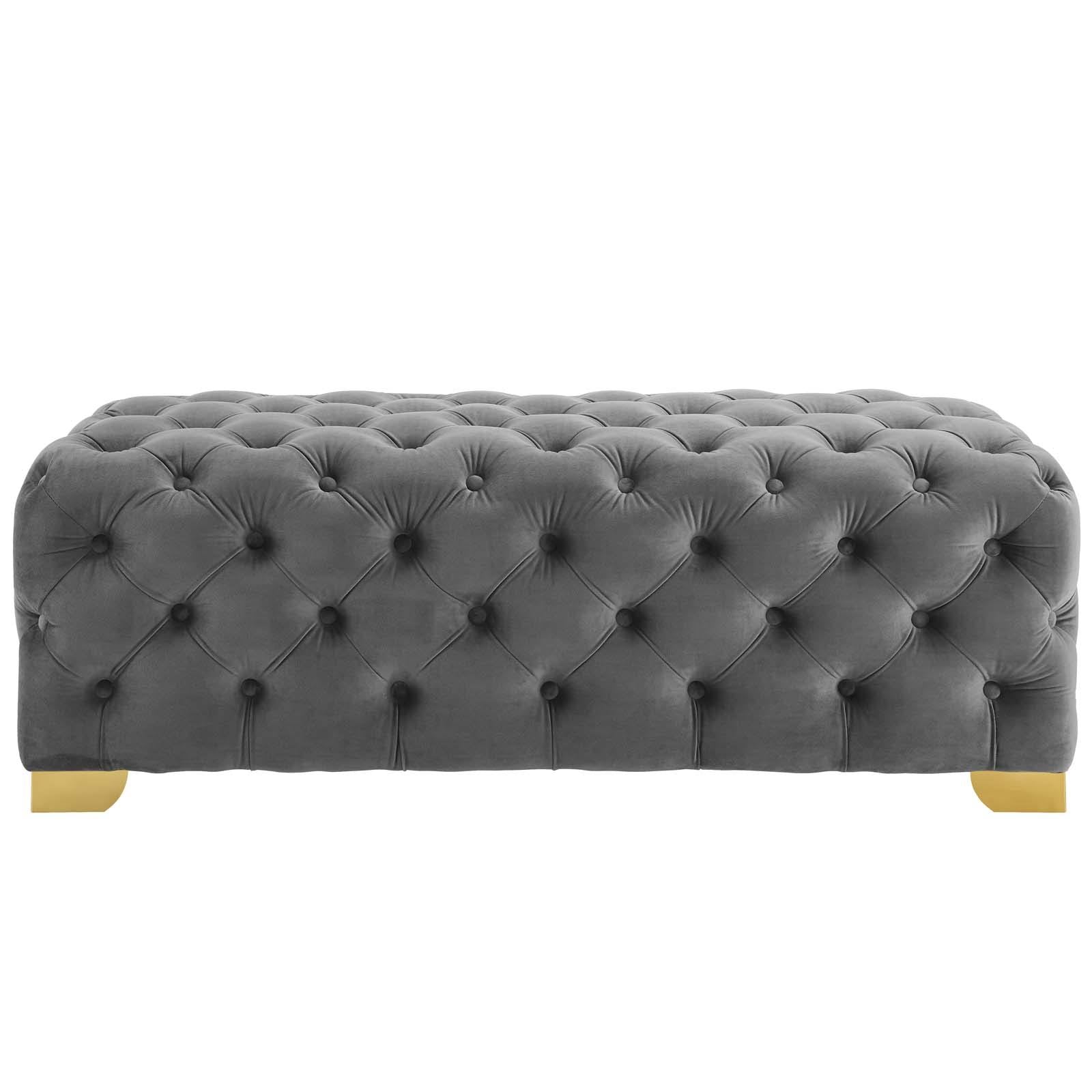 Gray Button Tufted Velvet Bench R6002