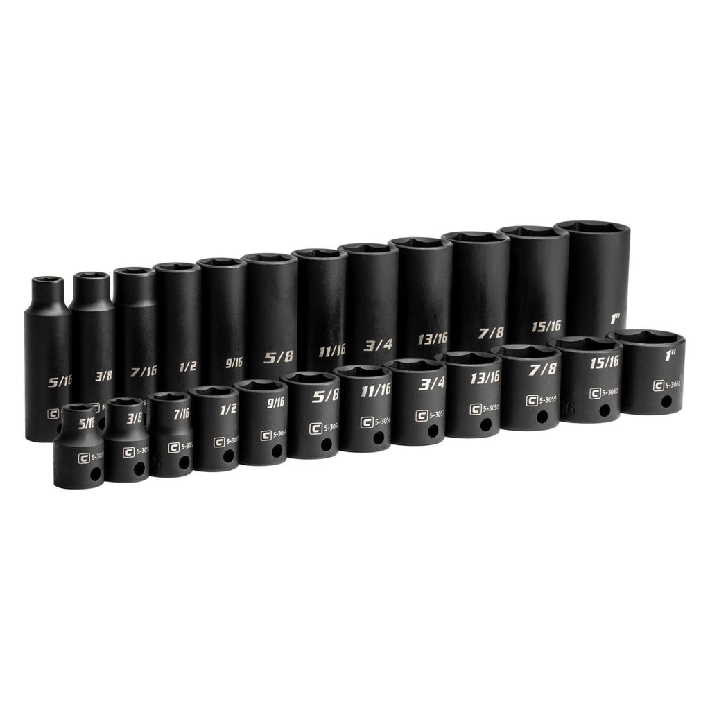 3/8 in. Drive SAE Shallow and Deep Impact Socket Set (24-Piece) H465630