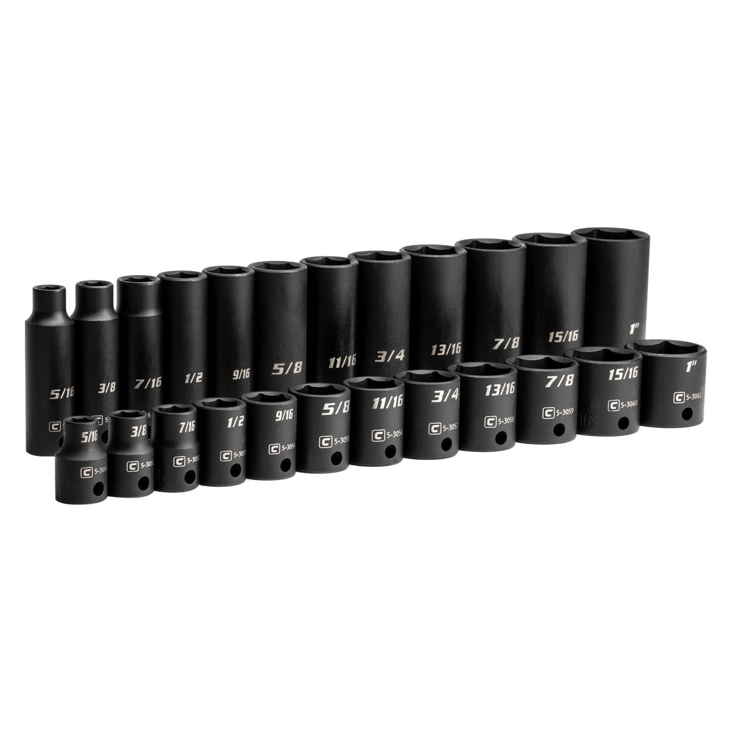 3/8 in. Drive SAE Shallow and Deep Impact Socket Set (24-Piece) H465630