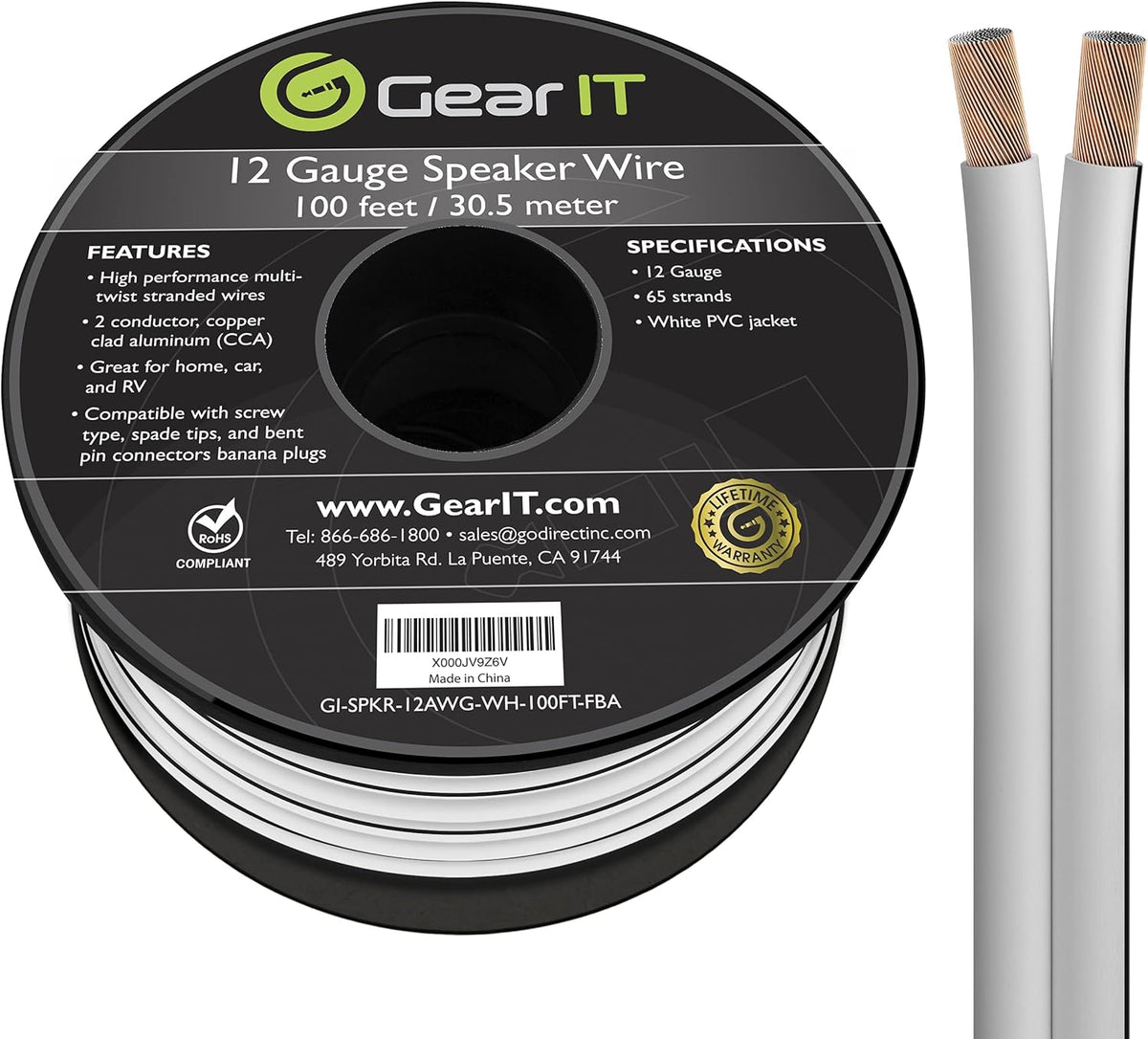 12 AWG Speaker Wire Cable 100 Feet White Pack of 2 I330