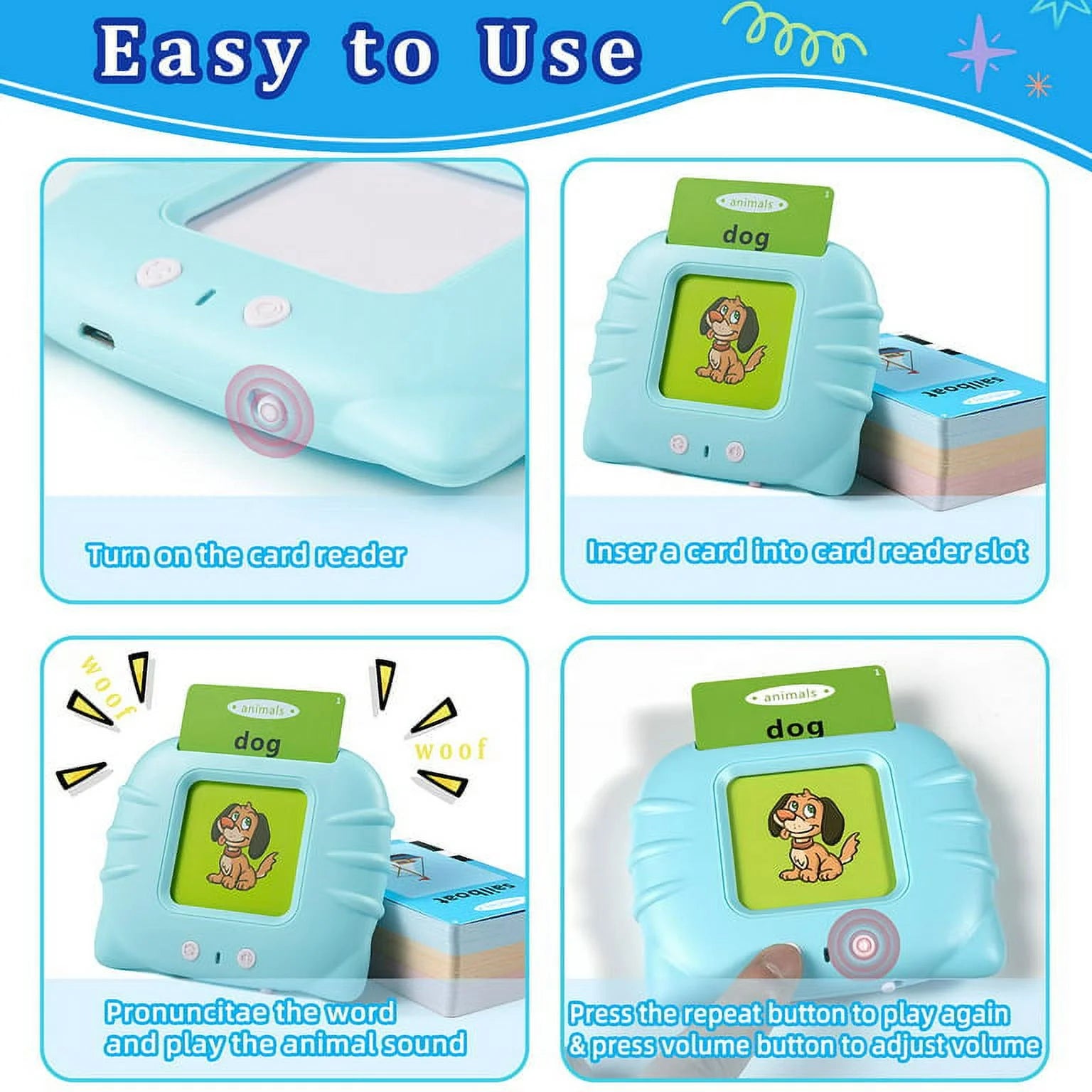 112 Pcs 224 Words Educational Flash Cards (Blue) Q4877