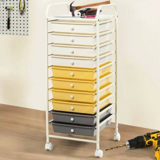 10 Drawer Yellow Rolling Storage Cart Organizer W404